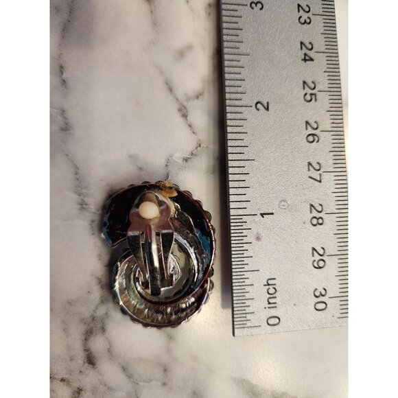 Vintage Rhinestone Clip-On Earrings With Brown & Clear Stones (Missing Stones) - Picture 3 of 3